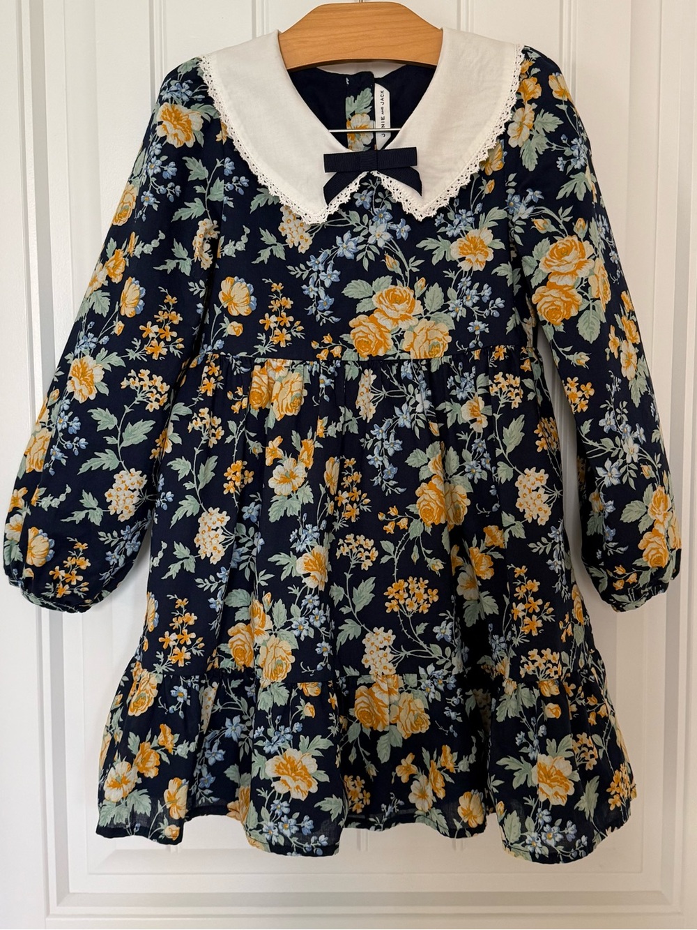 Janie and Jack Girls Floral Dress Size 6 Navy Peter Pan Collar Fall